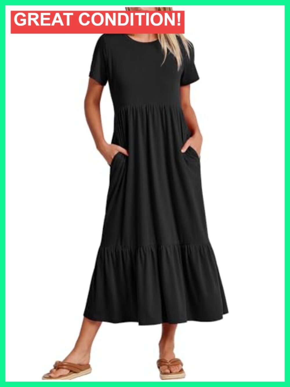 Summer Casual Maxi Dress A-Line Tiered Flowy Short Sleeve Crewneck T-Shirt
